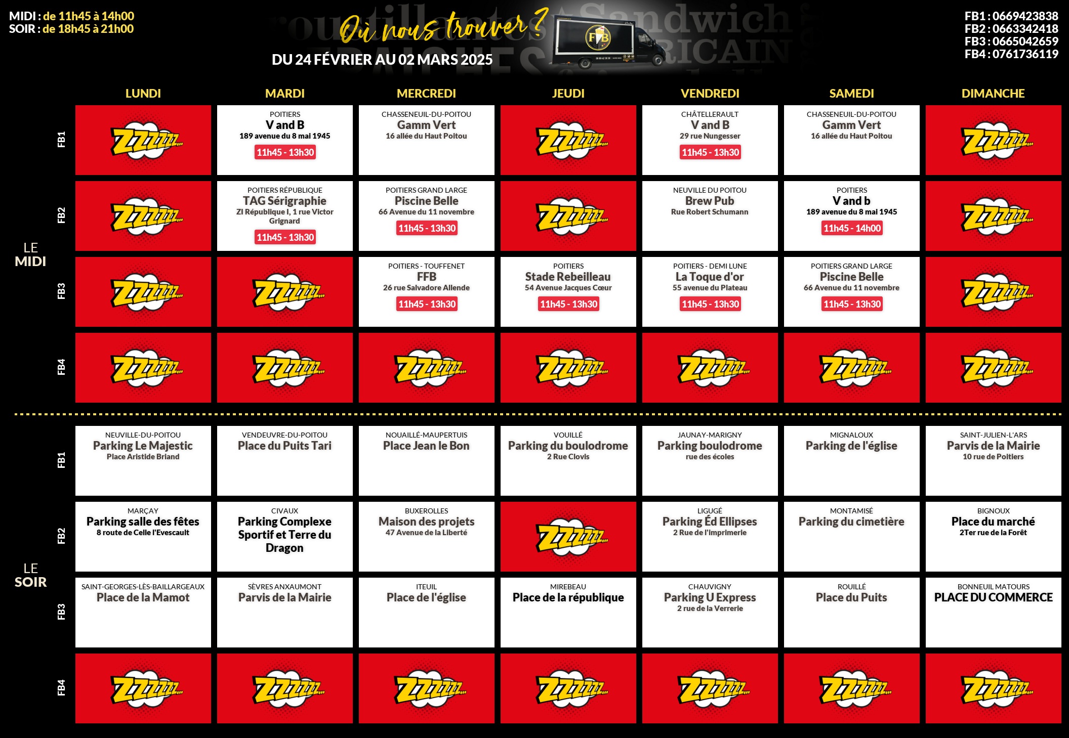 Emplacements pour la semaine 121