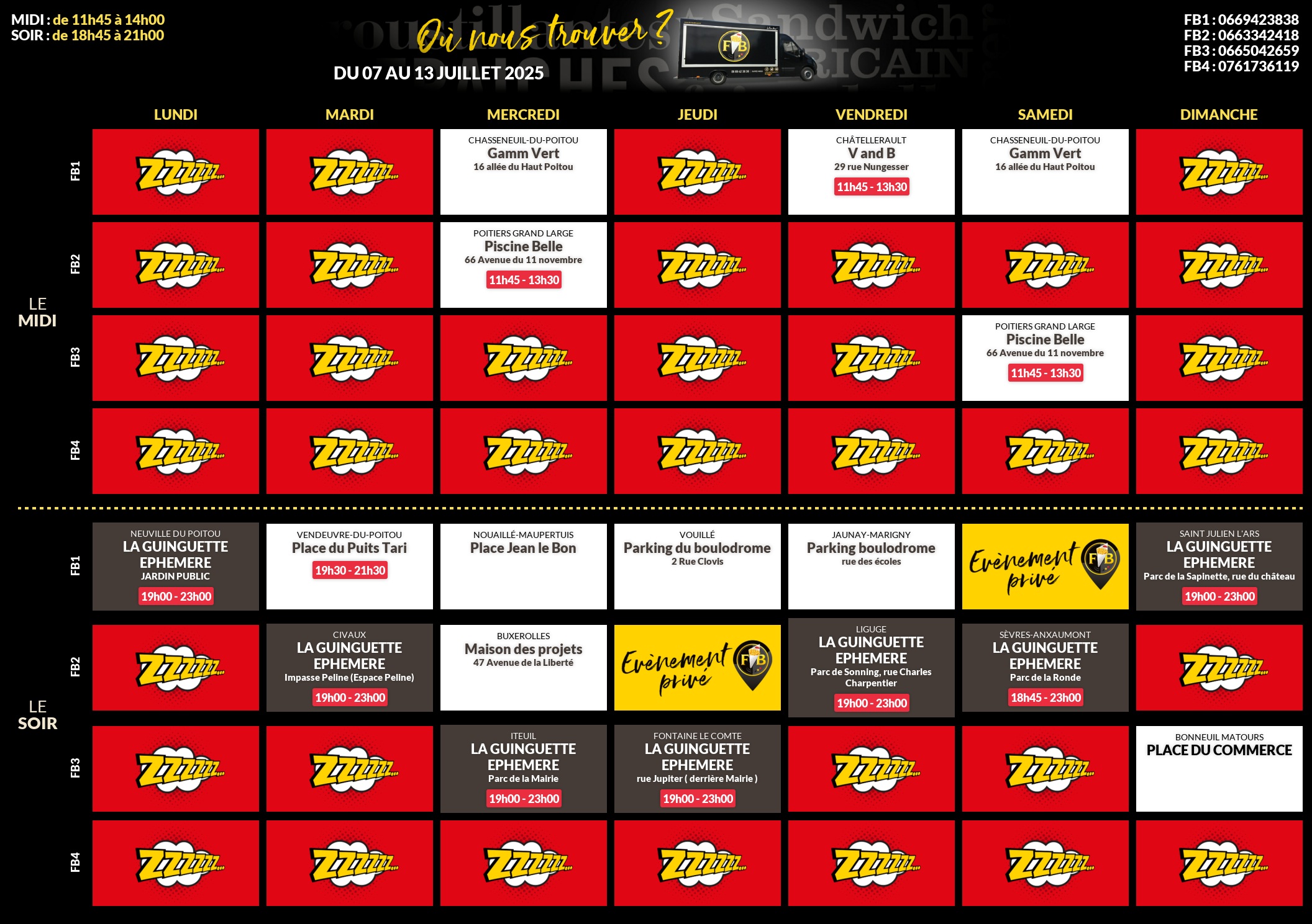 Emplacements pour la semaine 142