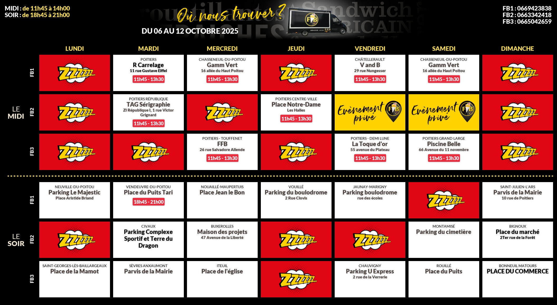 Emplacements pour la semaine 158