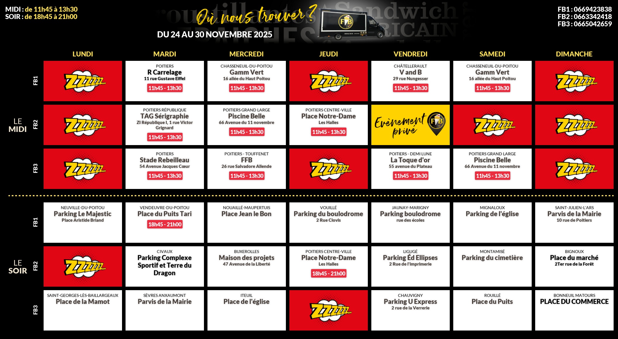 Emplacements pour la semaine 168
