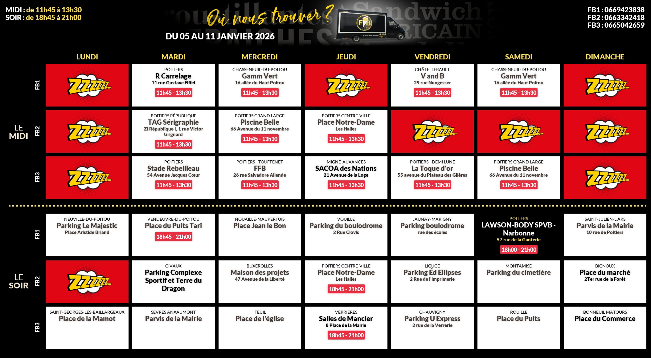Emplacements pour la semaine 174