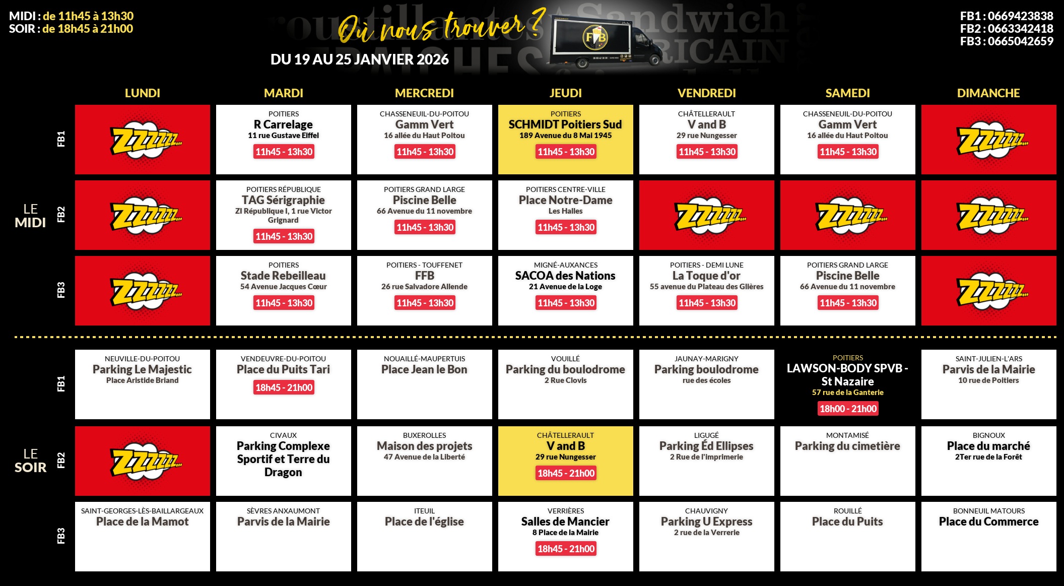 Emplacements pour la semaine 176