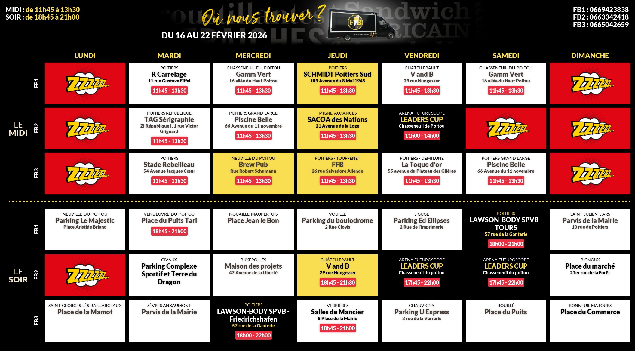 Emplacements pour la semaine 180