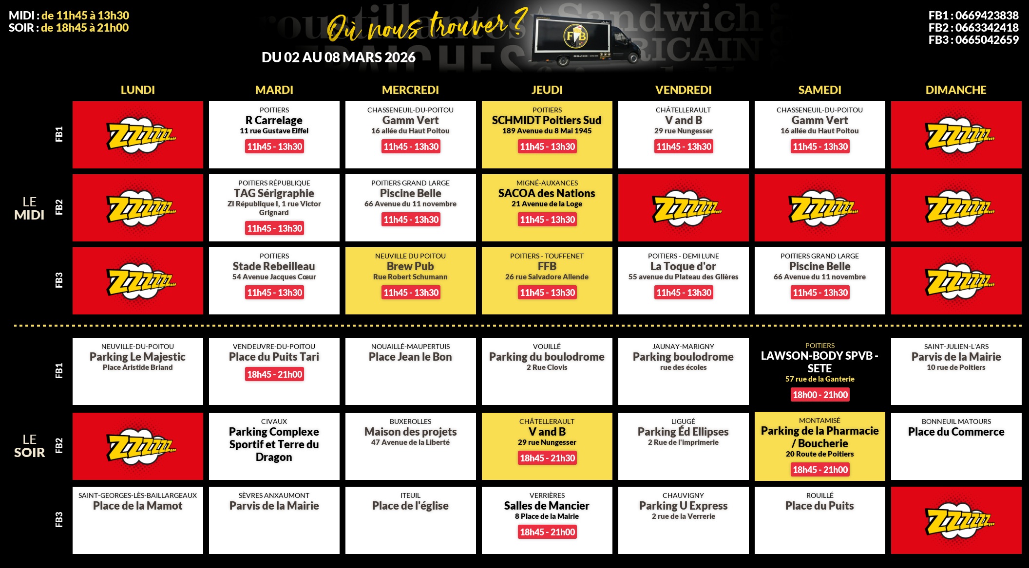 Emplacements pour la semaine 183