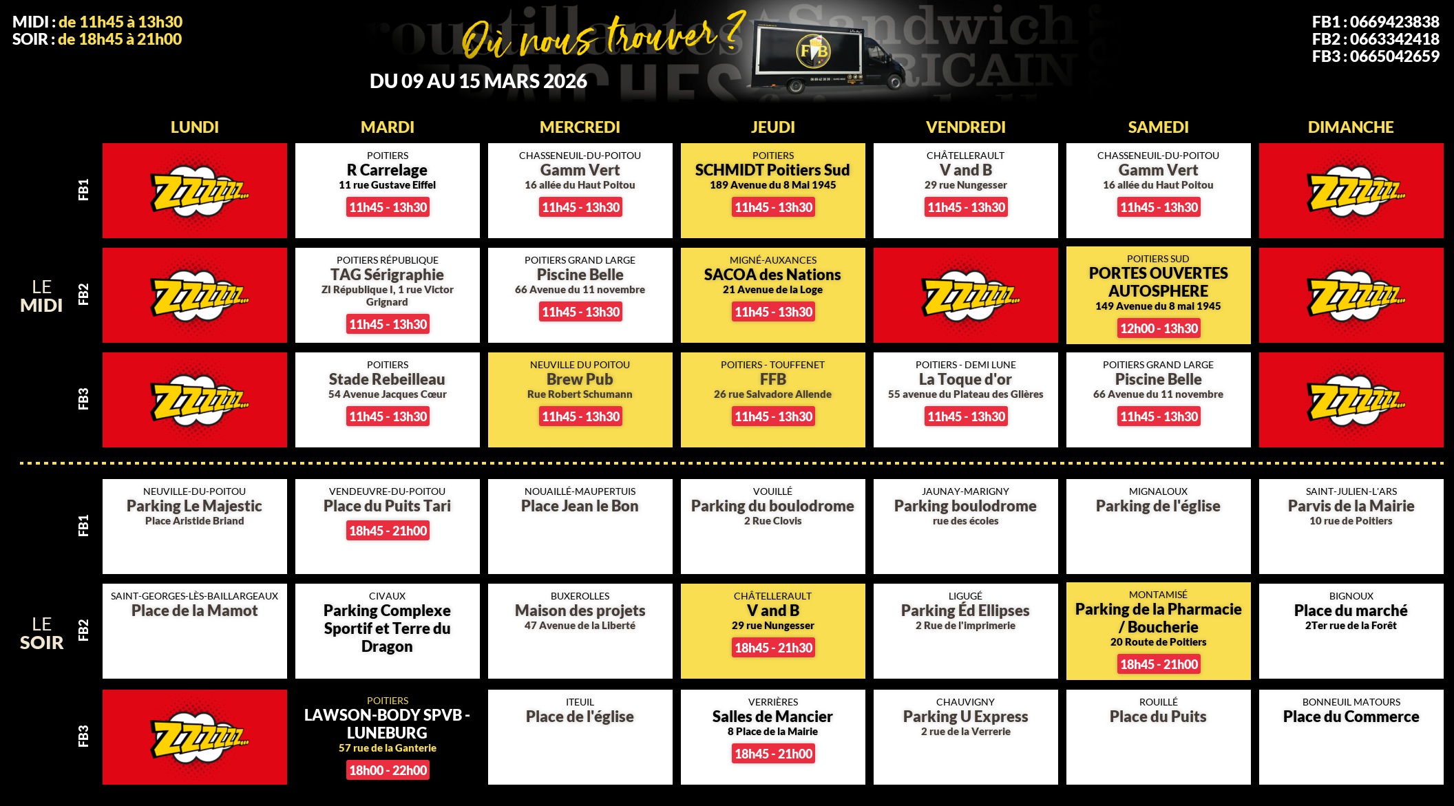 Emplacements pour la semaine 184