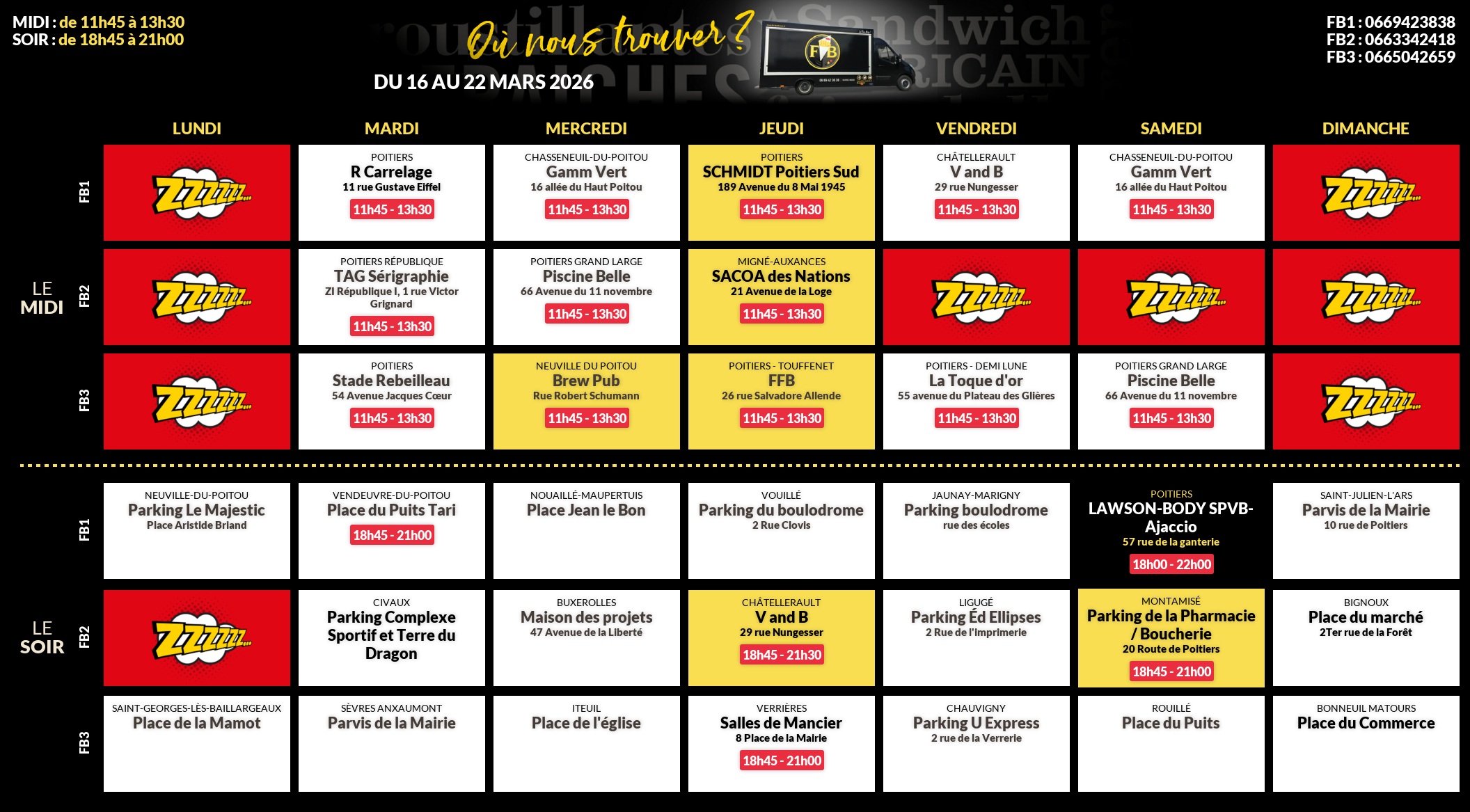Emplacements pour la semaine 185