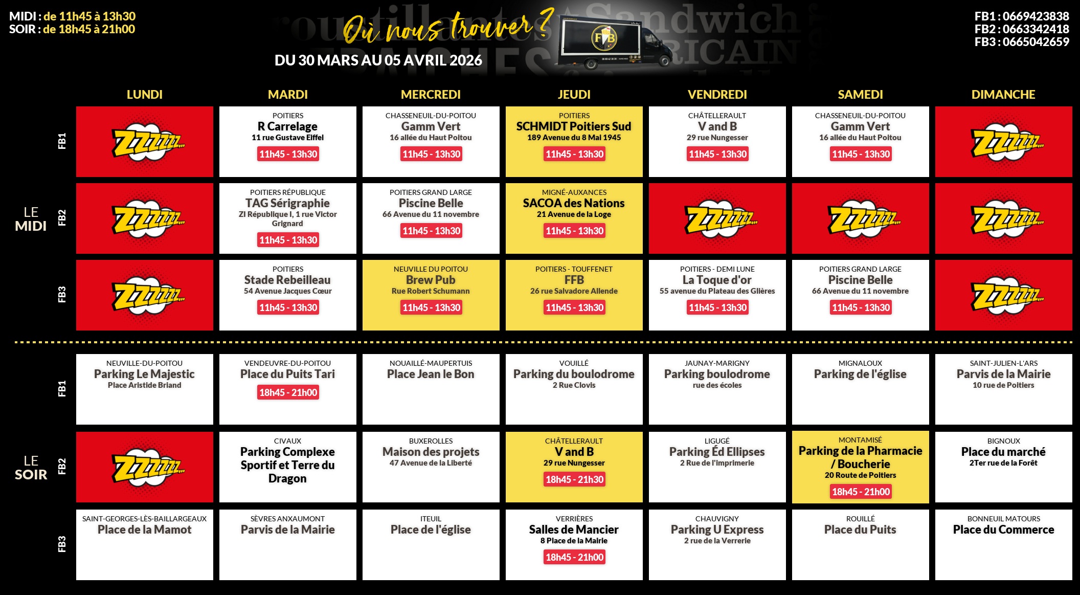 Emplacements pour la semaine 187