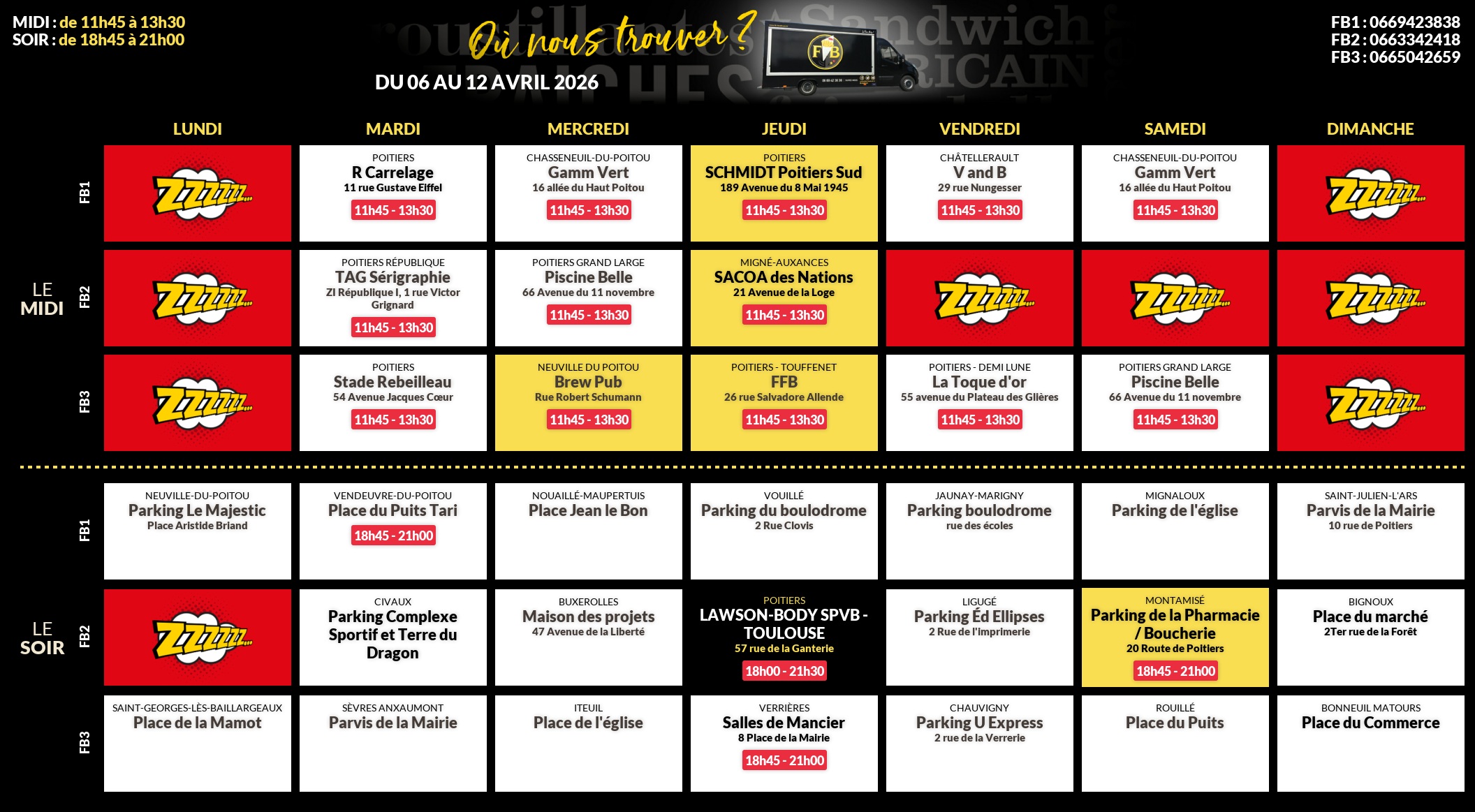 Emplacements pour la semaine 188