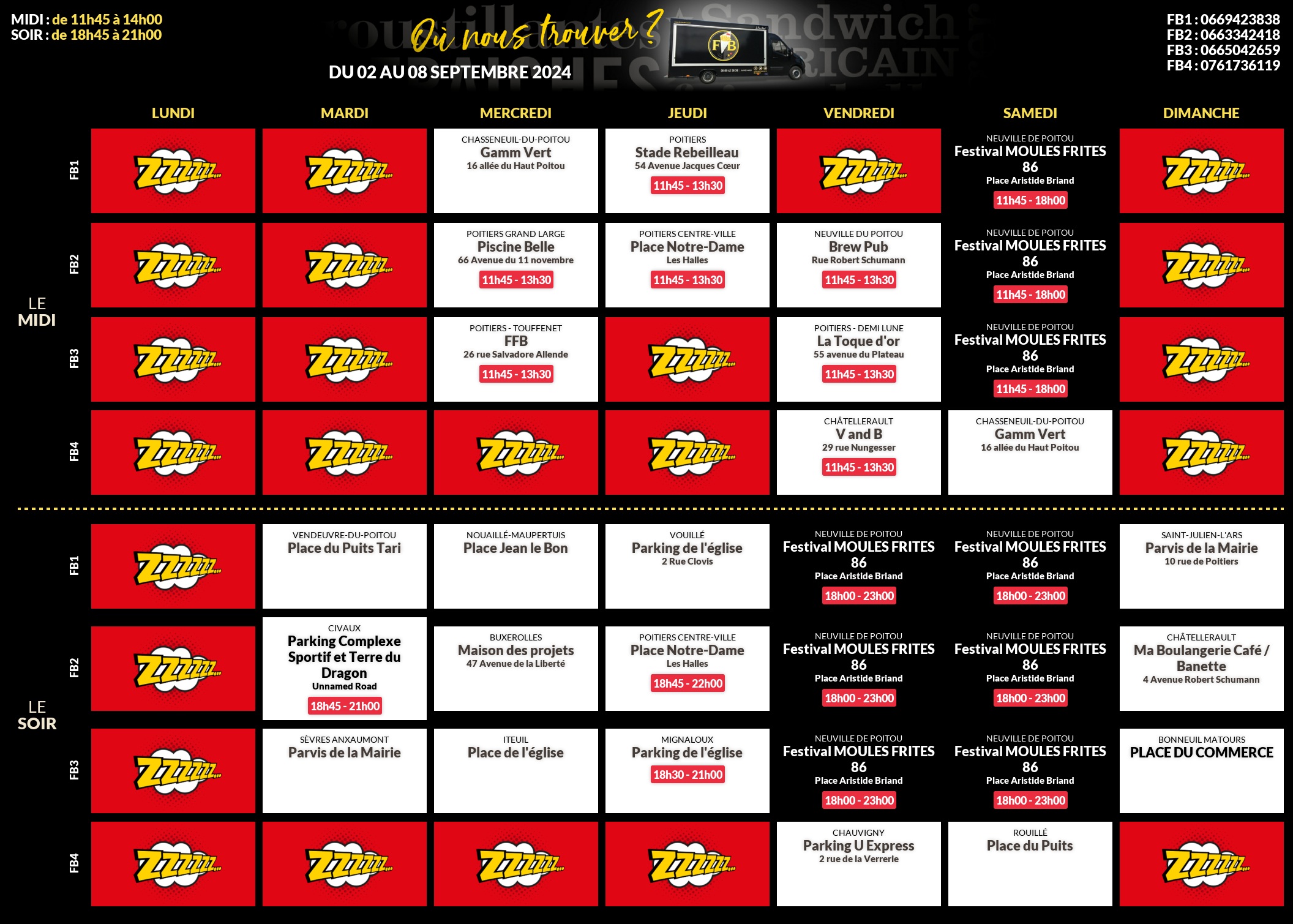 Emplacements pour la semaine 95